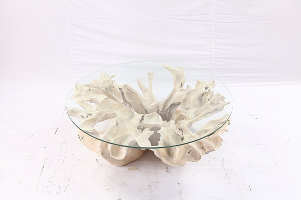 47” Round Sculptured Teak Root Coffee Table 51 - Dyag East