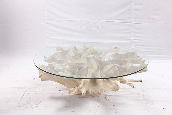47” Round Sculptured Teak Root Coffee Table 52 - Dyag East
