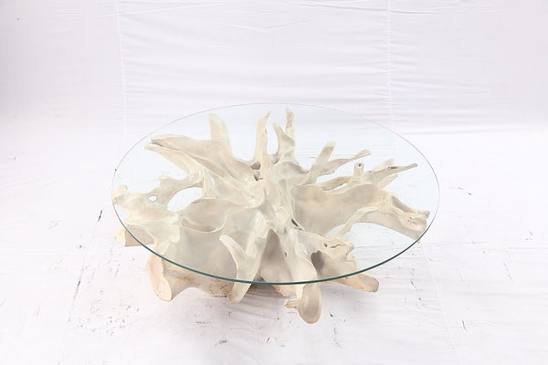 47” Round Sculptured Teak Root Coffee Table 52 - Dyag East