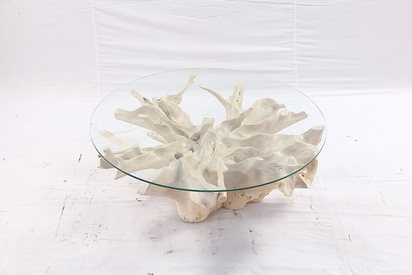 47” Round Sculptured Teak Root Coffee Table 52 - Dyag East