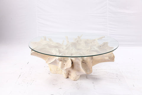 47” Round Sculptured Teak Root Coffee Table 52 - Dyag East