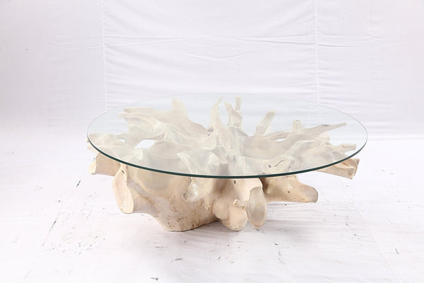 47” Round Sculptured Teak Root Coffee Table 52 - Dyag East