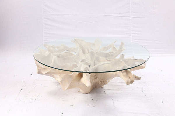 47” Round Sculptured Teak Root Coffee Table 52 - Dyag East