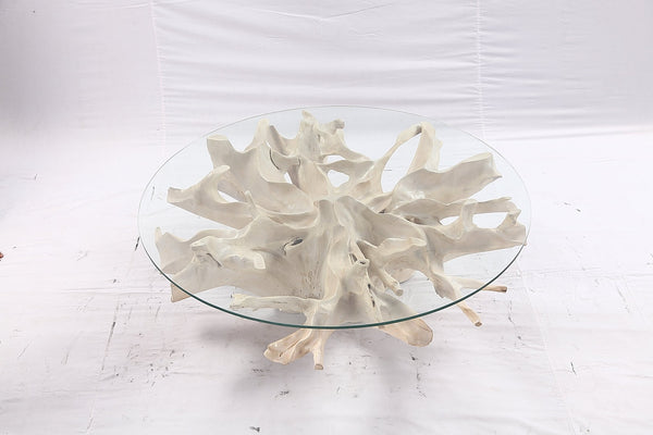 47” Round Sculptured Teak Root Coffee Table 52 - Dyag East
