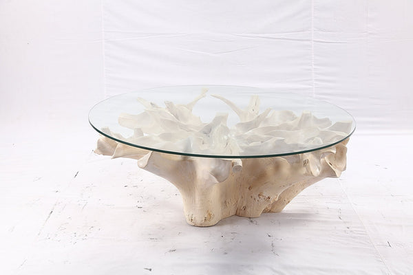 47” Round Sculptured Teak Root Coffee Table 52 - Dyag East