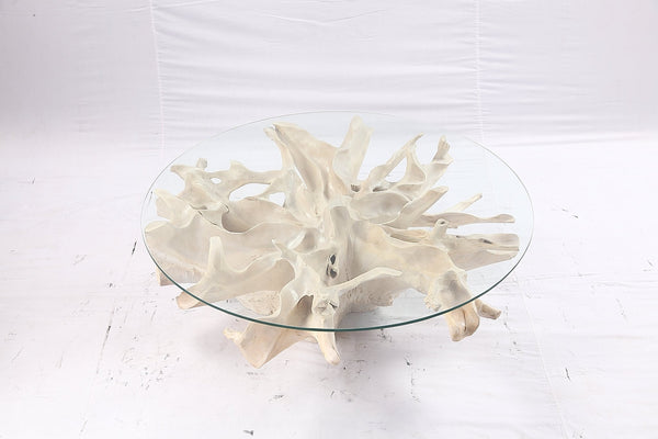 47” Round Sculptured Teak Root Coffee Table 52 - Dyag East