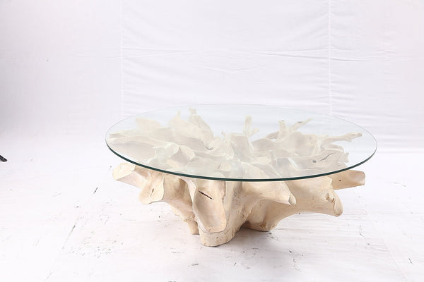 47” Round Sculptured Teak Root Coffee Table 52 - Dyag East