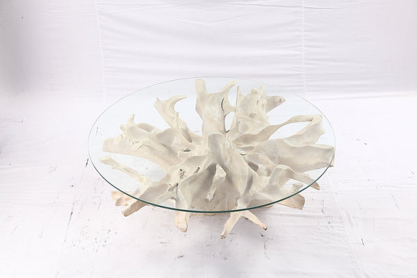 47” Round Sculptured Teak Root Coffee Table 52 - Dyag East