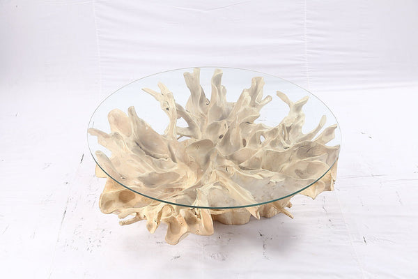 47” Round Sculptured Teak Root Coffee Table 53 - Dyag East