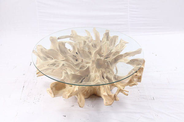 47” Round Sculptured Teak Root Coffee Table 53 - Dyag East