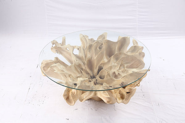 47” Round Sculptured Teak Root Coffee Table 54 - Dyag East