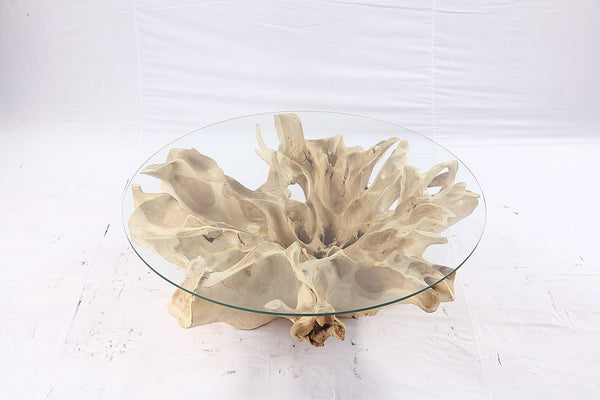 47” Round Sculptured Teak Root Coffee Table 54 - Dyag East