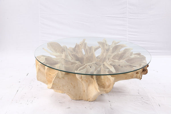 47” Round Sculptured Teak Root Coffee Table 54 - Dyag East