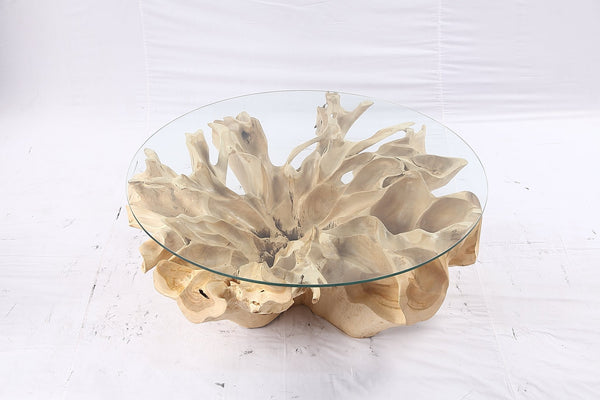 47” Round Sculptured Teak Root Coffee Table 54 - Dyag East