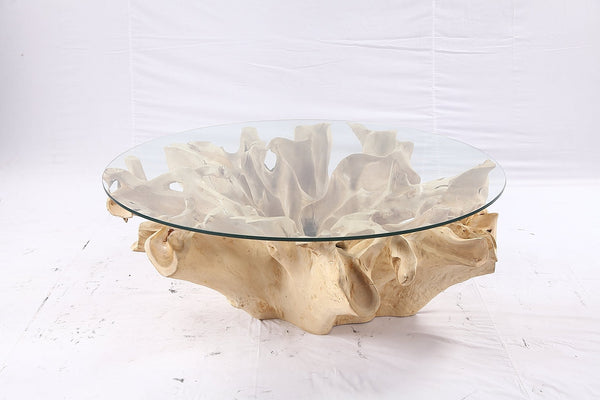 47” Round Sculptured Teak Root Coffee Table 54 - Dyag East