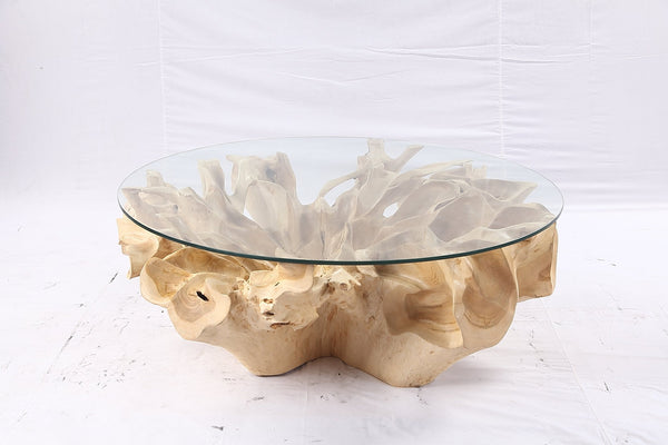 47” Round Sculptured Teak Root Coffee Table 54 - Dyag East