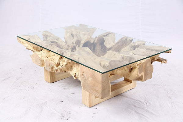 48” Inch Rectangular Sculptured Teak Root Coffee Table 241A - Dyag East