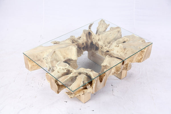 48” Inch Rectangular Sculptured Teak Root Coffee Table 241A - Dyag East
