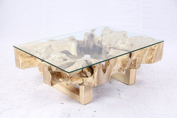 48” Inch Rectangular Sculptured Teak Root Coffee Table 241A - Dyag East
