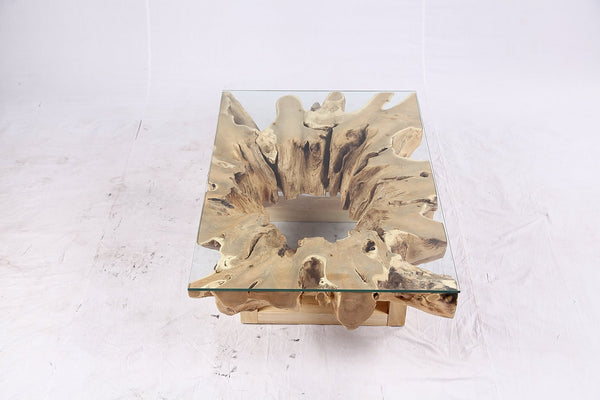 48” Inch Rectangular Sculptured Teak Root Coffee Table 242A - Dyag East
