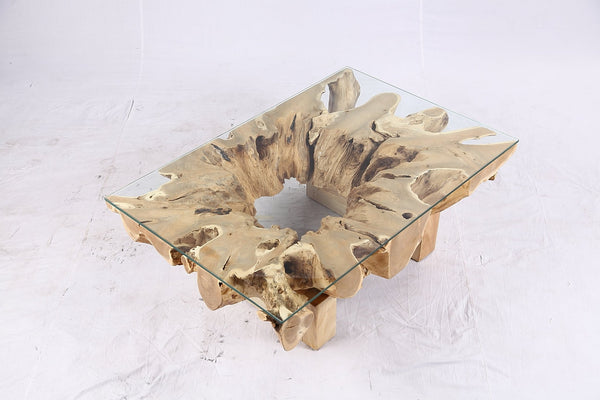 48” Inch Rectangular Sculptured Teak Root Coffee Table 242A - Dyag East