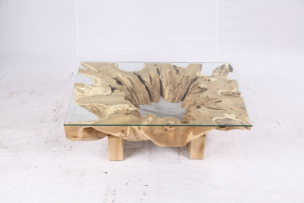 48” Inch Rectangular Sculptured Teak Root Coffee Table 242A - Dyag East
