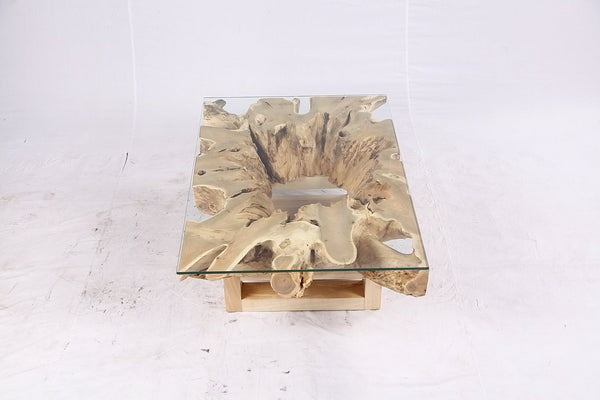 48” Inch Rectangular Sculptured Teak Root Coffee Table 242A - Dyag East