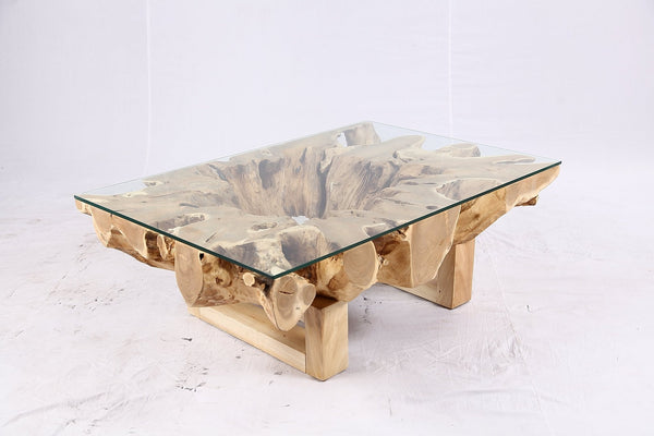 48” Inch Rectangular Sculptured Teak Root Coffee Table 242A - Dyag East
