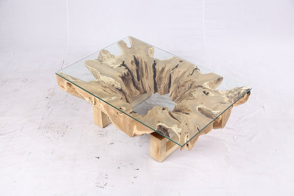 48” Inch Rectangular Sculptured Teak Root Coffee Table 242A - Dyag East