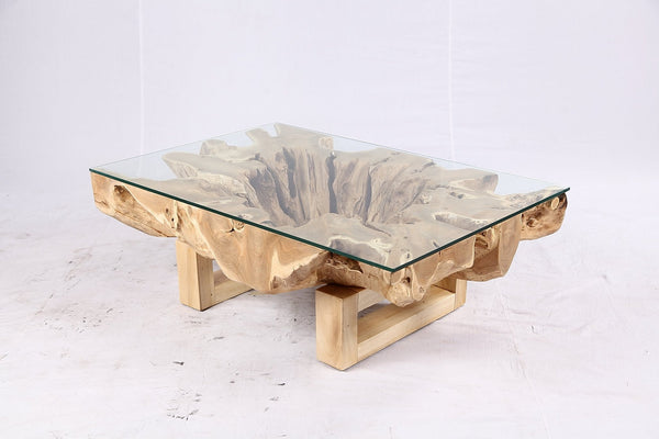 48” Inch Rectangular Sculptured Teak Root Coffee Table 242A - Dyag East