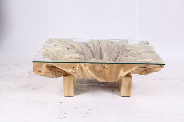 48” Inch Rectangular Sculptured Teak Root Coffee Table 242A - Dyag East