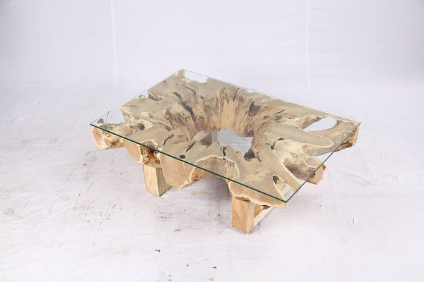 48” Inch Rectangular Sculptured Teak Root Coffee Table 242A - Dyag East