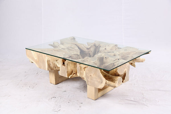 48” Inch Rectangular Sculptured Teak Root Coffee Table 243A - Dyag East