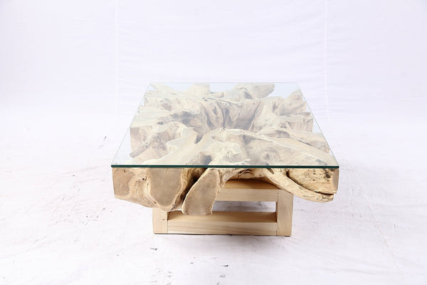 48” Inch Rectangular Sculptured Teak Root Coffee Table 243A - Dyag East