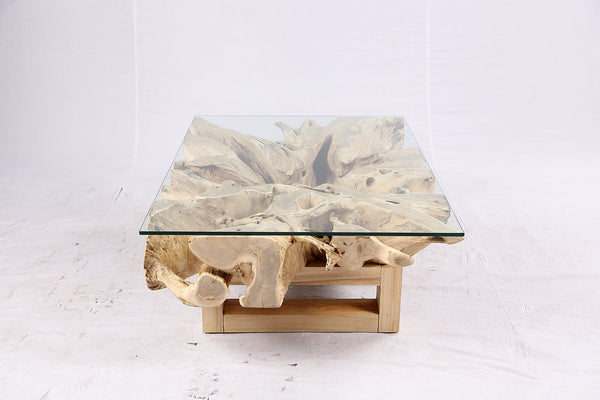 48” Inch Rectangular Sculptured Teak Root Coffee Table 243A - Dyag East