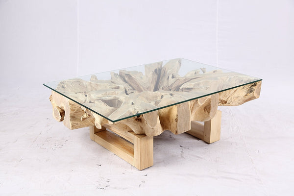48” Inch Rectangular Sculptured Teak Root Coffee Table 243A - Dyag East