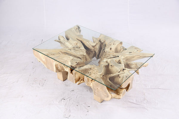 48” Inch Rectangular Sculptured Teak Root Coffee Table 243A - Dyag East