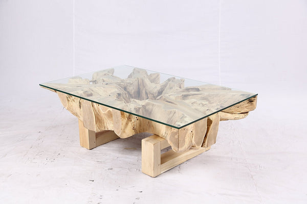 48” Inch Rectangular Sculptured Teak Root Coffee Table 243A - Dyag East