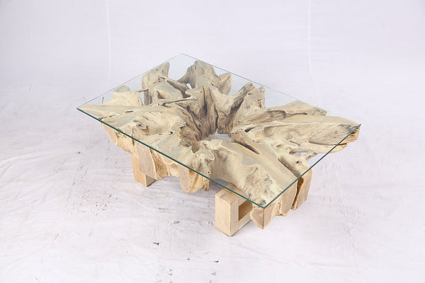 48” Inch Rectangular Sculptured Teak Root Coffee Table 243A - Dyag East