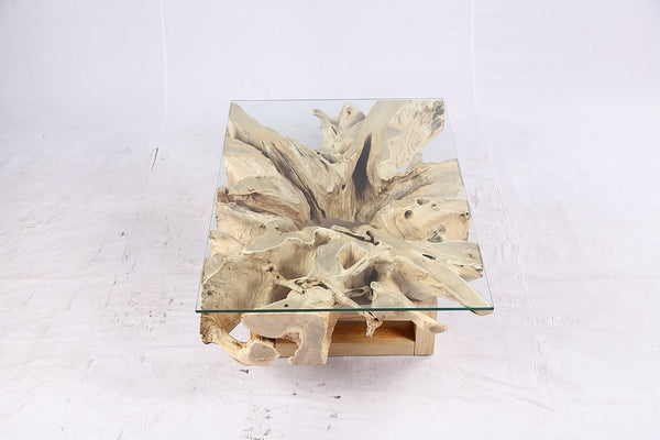 48” Inch Rectangular Sculptured Teak Root Coffee Table 243A - Dyag East