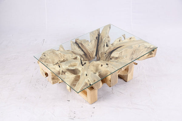 48” Inch Rectangular Sculptured Teak Root Coffee Table 243A - Dyag East