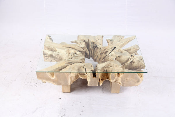 48” Inch Rectangular Sculptured Teak Root Coffee Table 243A - Dyag East