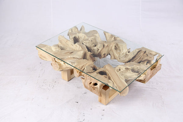 48” Inch Rectangular Sculptured Teak Root Coffee Table 244A - Dyag East