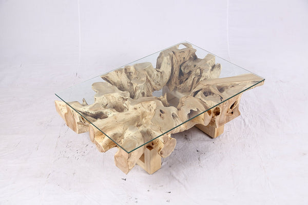 48” Inch Rectangular Sculptured Teak Root Coffee Table 244A - Dyag East