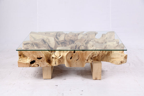 48” Inch Rectangular Sculptured Teak Root Coffee Table 244A - Dyag East