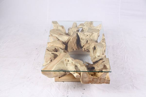 48” Inch Rectangular Sculptured Teak Root Coffee Table 244A - Dyag East