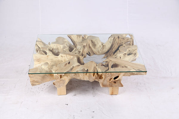 48” Inch Rectangular Sculptured Teak Root Coffee Table 244A - Dyag East