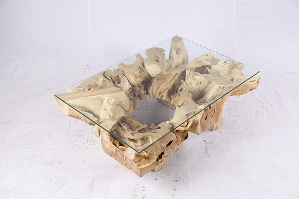 48” Inch Rectangular Sculptured Teak Root Coffee Table 244A - Dyag East