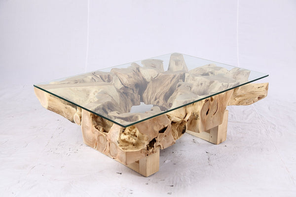 48” Inch Rectangular Sculptured Teak Root Coffee Table 244A - Dyag East