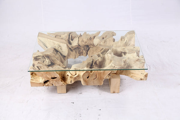 48” Inch Rectangular Sculptured Teak Root Coffee Table 244A - Dyag East